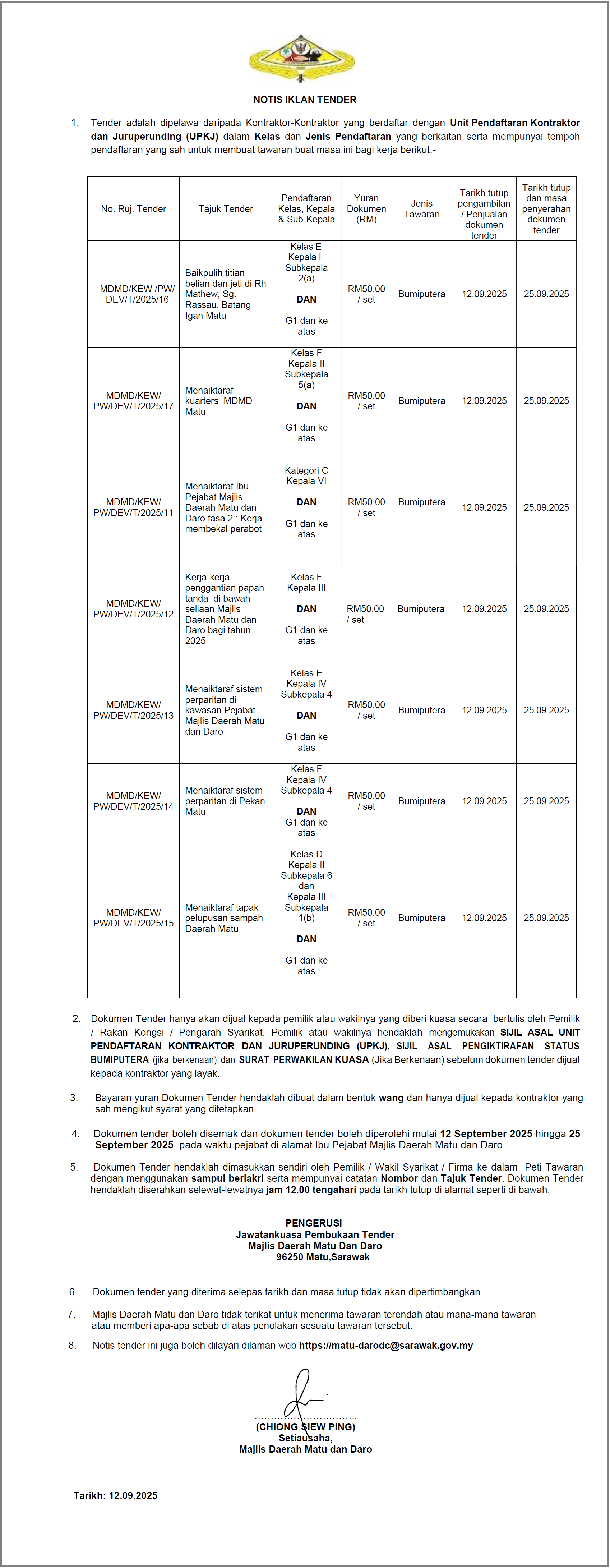 NOTIS IKLAN TENDER - 12.09.2025