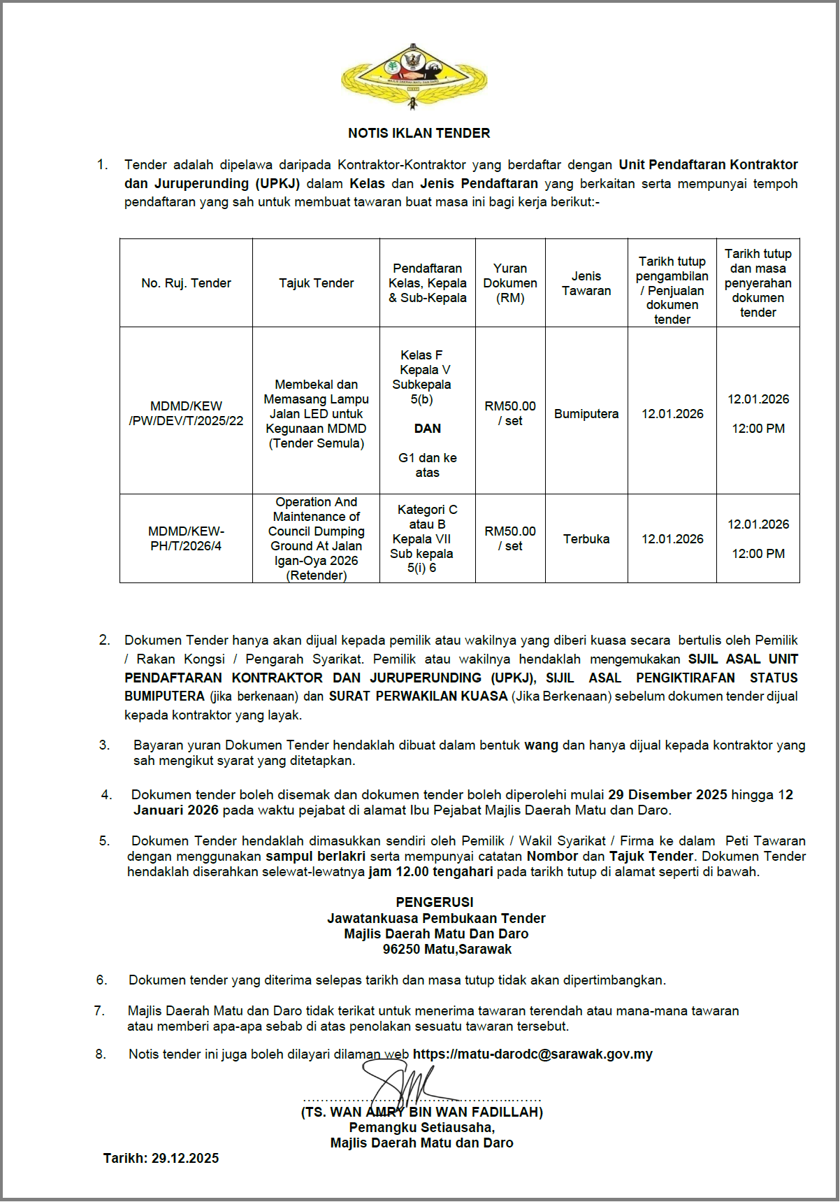 NOTIS TENDER - DISEMBER 2025